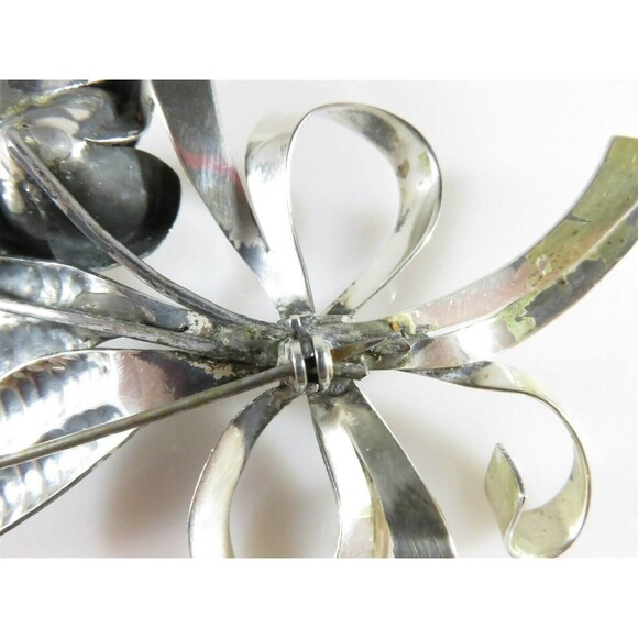 Large 4" Sterling Silver Flower Spray Brooch Ribbon Bow Handwrought Repair - Picture 10 of 13